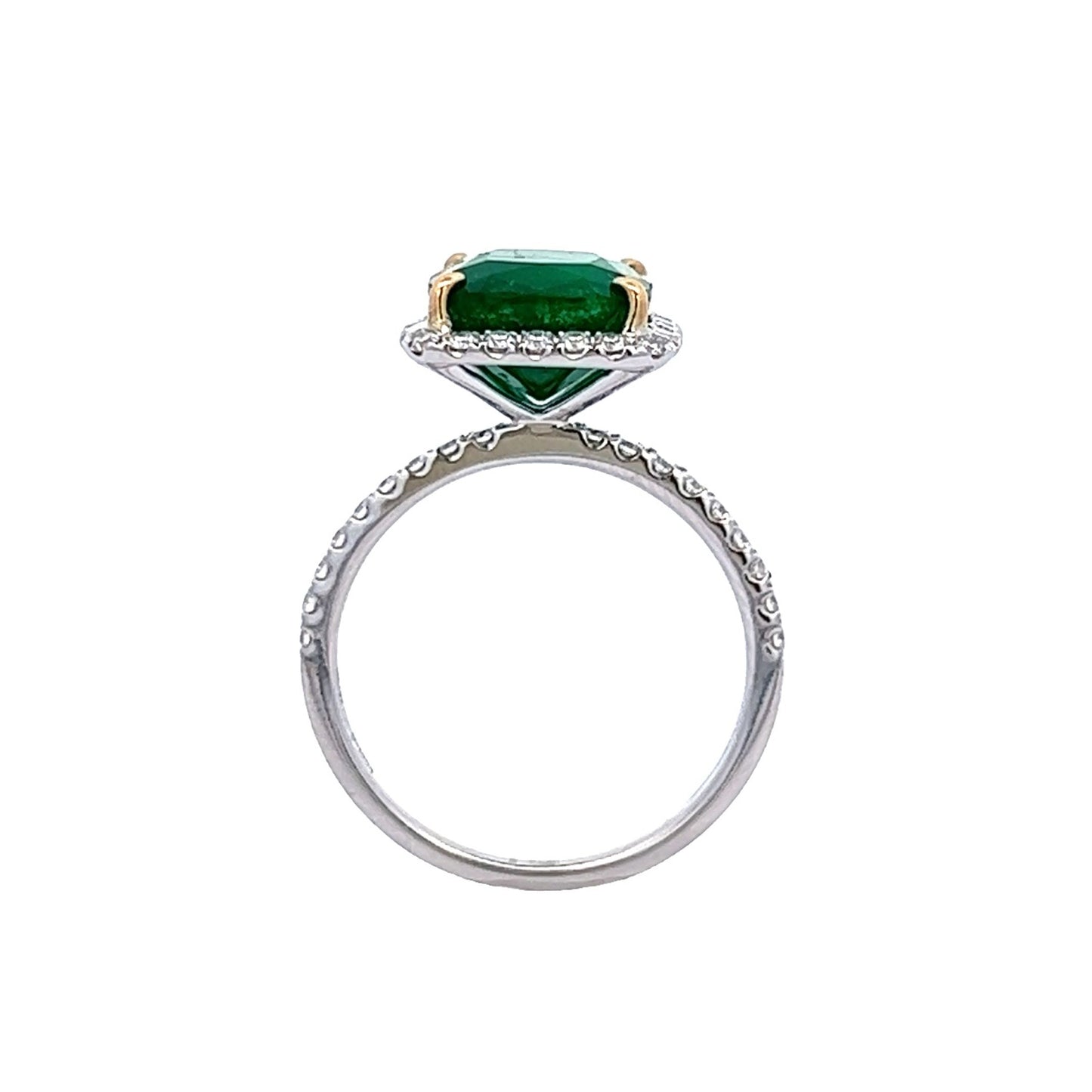 3.11 Cts Cushion Cut Emerald Halo Ring GIA