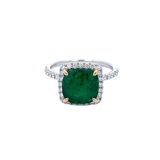 3.11 Cts Cushion Cut Emerald Halo Ring GIA