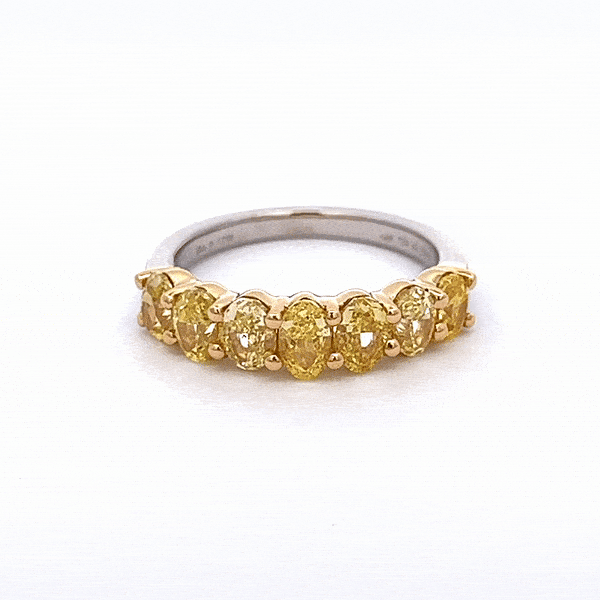 2.16 Cts Natural Fancy Yellow Oval Diamond Half Eternity Band