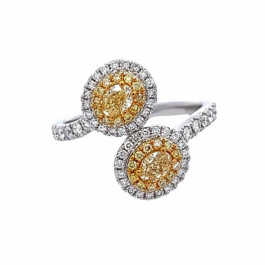 0.80 Cts Double Fancy Yellow & White Natural Diamond Oval Cut Ring
