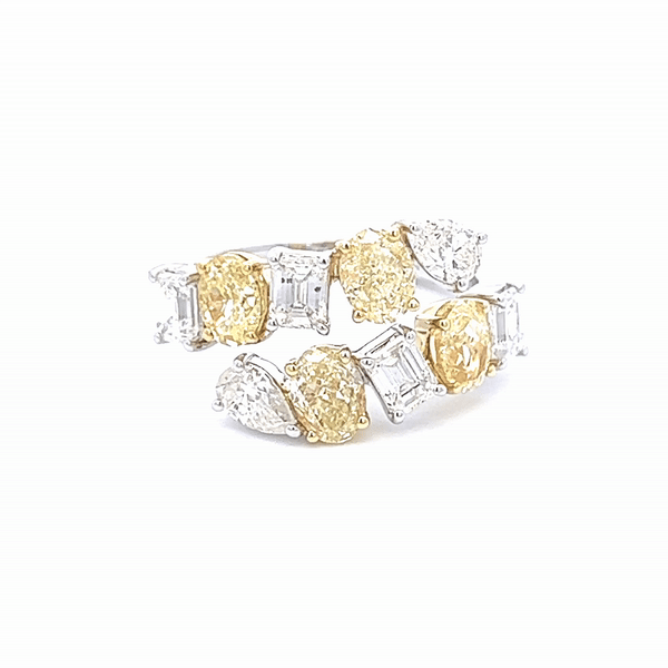 3.42 Cts Fancy Yellow & White Diamonds Multi Shape Ring