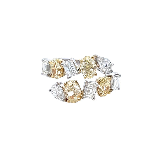 3.22 Cts. Mix Shape Natural Fancy Yellow & White Diamond Overlap Ring