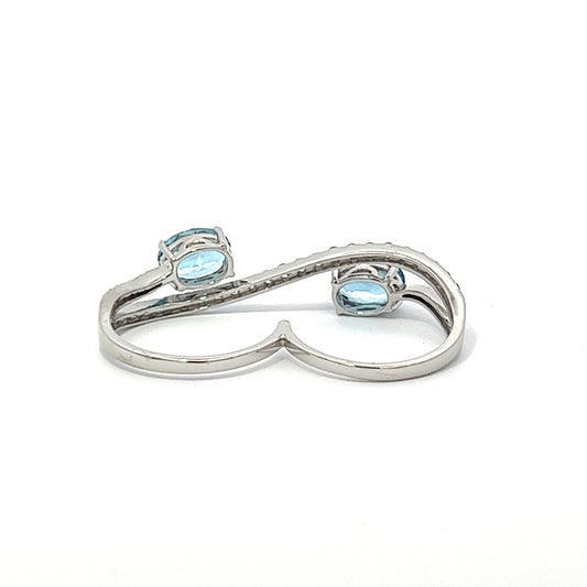 Anillo Doble Aguamarina Ovalada 2.20 Cts y Diamantes