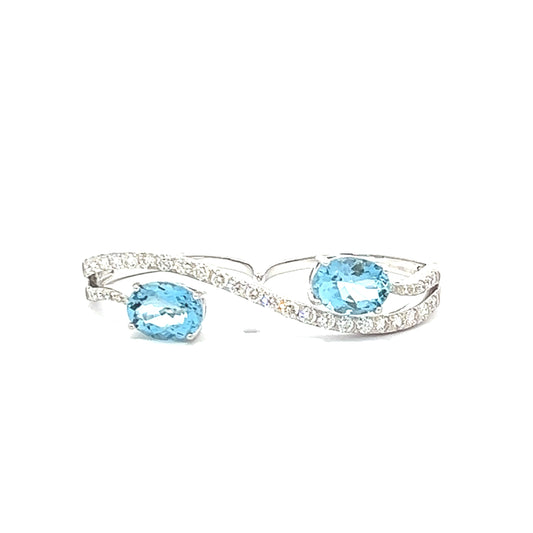 2.20 Cts Oval Aquamarine & Diamonds Double Ring