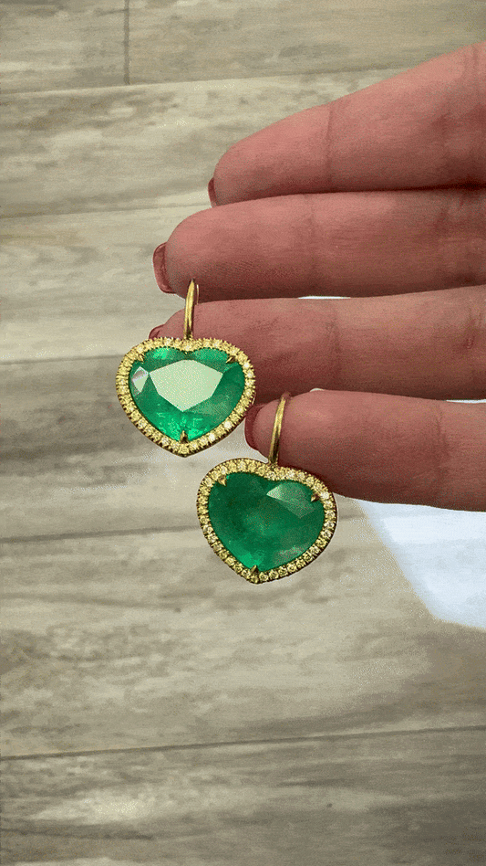 11.55 Cts Heart Shape Colombian Emerald Halo Earrings