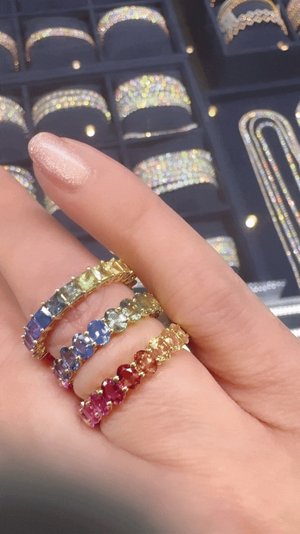 3.48 Cts Saphire Princess Cut Ombre Rainbow Eternity Ring