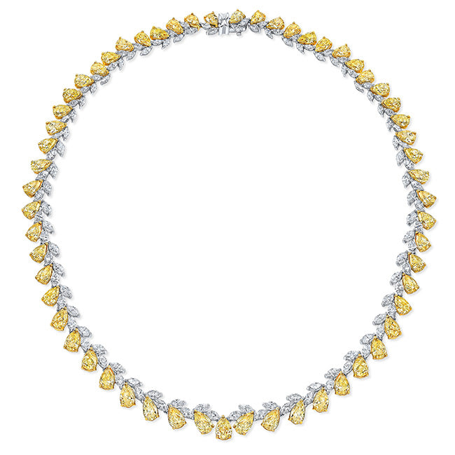 18k 35.42 Pear Shape  Fancy Yellow / 14.72 Marquis Diamonds Necklace