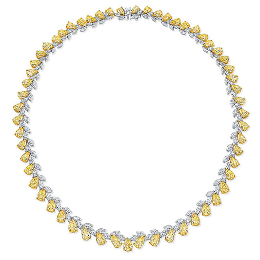 18k 35.42 Pear Shape Fancy Yellow / 14.72 Marquis Diamonds Necklace
