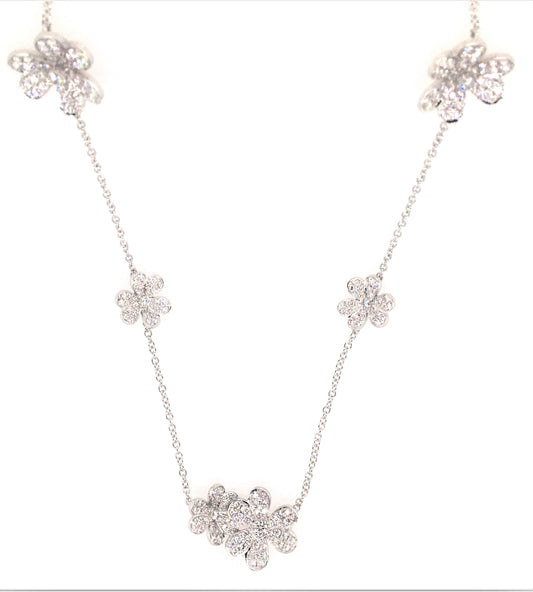 18k Wg 4.43 Rd Tcw  Diamond Flowers Necklace
