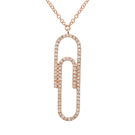 14k Gold Paper Clip Diamond Necklace