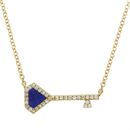 Collar con llave de diamantes y piedras preciosas de oro de 14 quilates