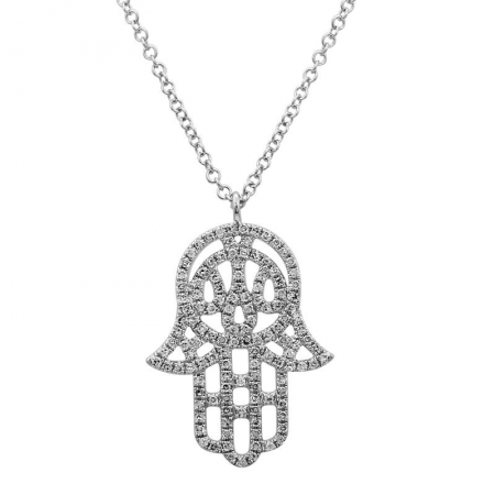 Colgante de diamantes Hamsa de oro de 14 k con cadena