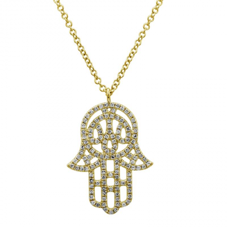 Colgante de diamantes Hamsa de oro de 14 k con cadena