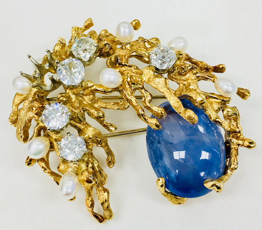 BROCHA DE CABUJÓN OVALADA DE 18K YG 60.00 CT