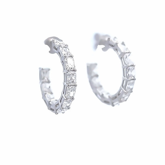 Pendientes de aro de diamantes de talla radiante natural de 3,22 cts
