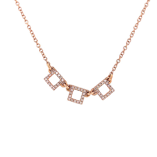 Collar Cuadrado De 3 Cuadrados De 18k Rg 0.15 Rd Tcw