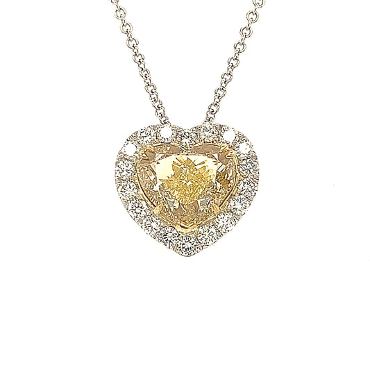 Colgante con halo Gia de diamantes amarillos elegantes en forma de corazón de 18 k Twt 6,24