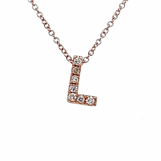 Collar 14k Rg 0.06 Rd Tcw Letra L Sml