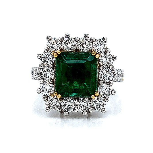 Colgante de anillo de diamantes y esmeralda colombiana de 18 k Twt 3,12 cts