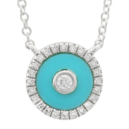 Collar circular de oro blanco de 14 k con piedras preciosas, turquesa y diamantes