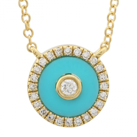 Collar circular de oro blanco de 14 k con piedras preciosas, turquesa y diamantes